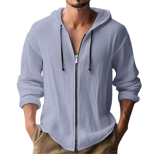 Mens hoodies zip up long sleeve with drawstring hood