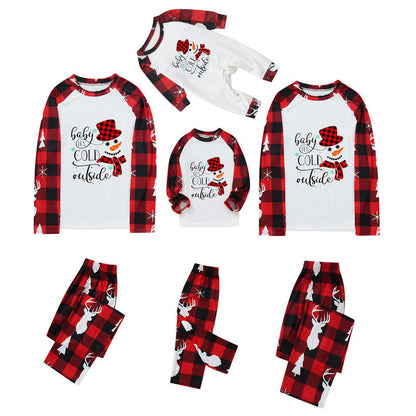 Christmas pajamas matching family set with snowman print and plaid pants