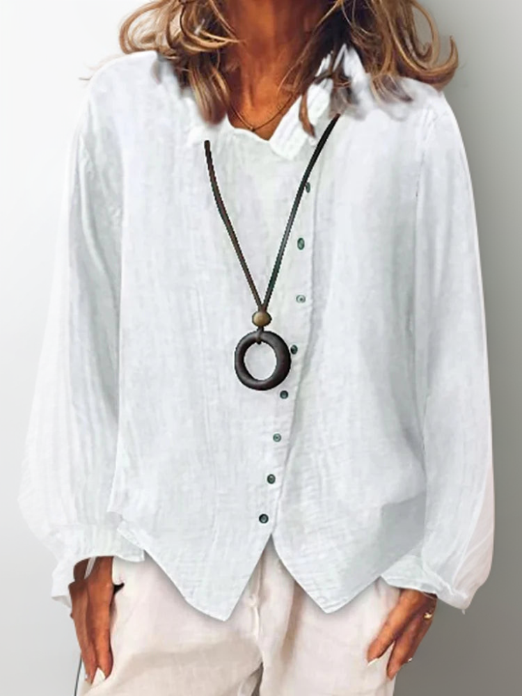 Button down shirts for women with long sleeves and asymmetric hem