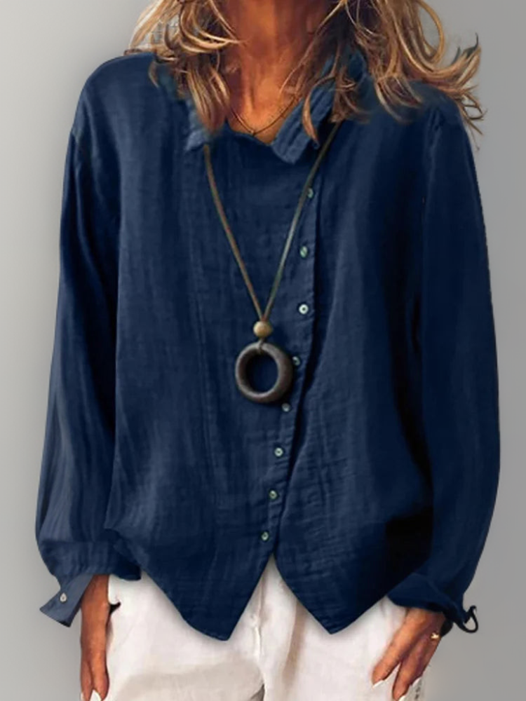 Button down shirts for women with long sleeves and asymmetric hem