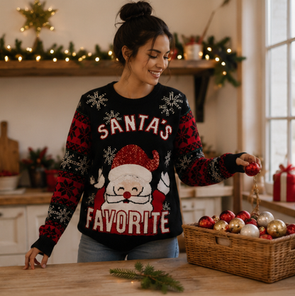Womens christmas sweater with crew neck and long sleeve Santa design