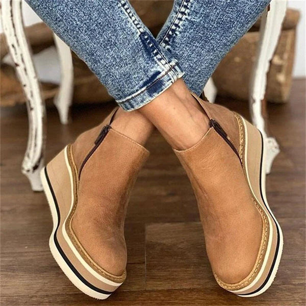 Platform wedge ankle boots for women with side zip closure