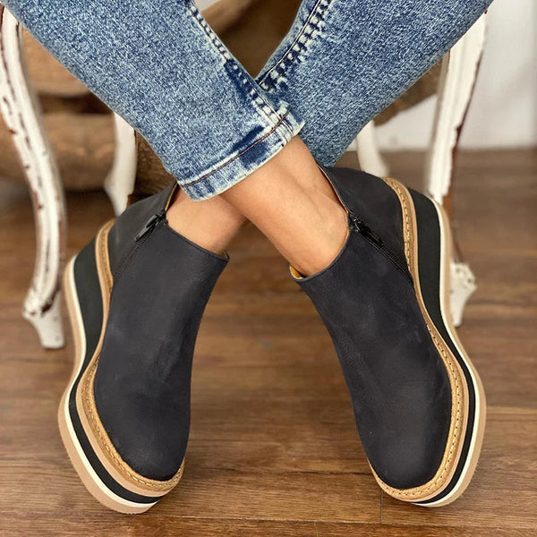 Platform wedge ankle boots for women with side zip closure