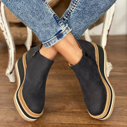 Platform wedge ankle boots for women with side zip closure