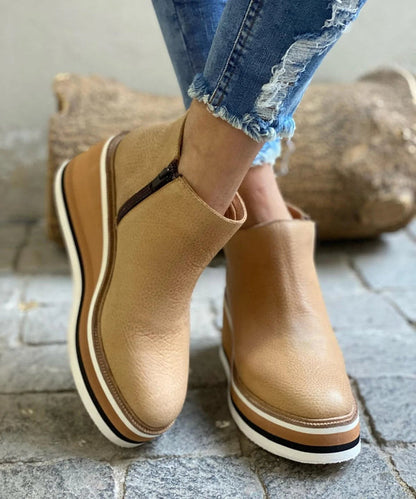 Platform wedge ankle boots for women with side zip closure