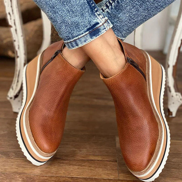 Platform wedge ankle boots for women with side zip closure
