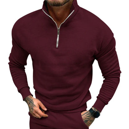 Quarter zip sweater for men with relaxed fit, drop shoulders and ribbed hem