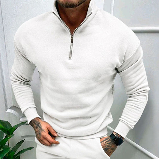 Quarter zip sweater for men with relaxed fit, drop shoulders and ribbed hem