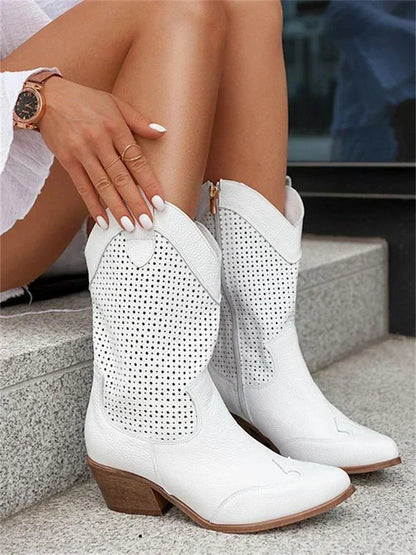 Cowboy boots for women with perforated detail and block heel