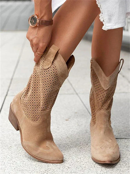 Cowboy boots for women with perforated detail and block heel