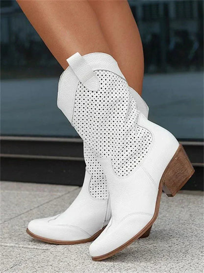 Cowboy boots for women with perforated detail and block heel