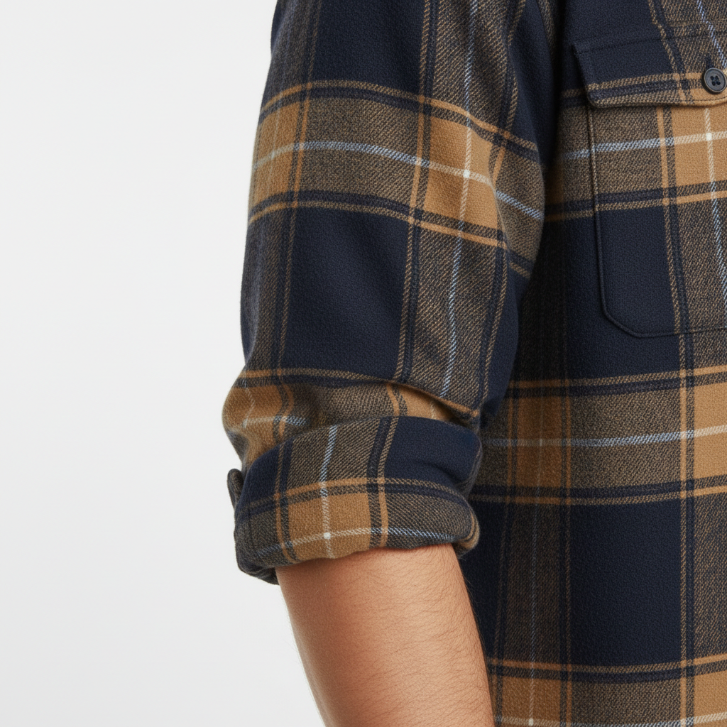 Flannel shirt for men with button down collar, chest pocket and tailored fit