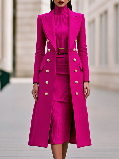 Double breasted coat and turtleneck midi dress set for women