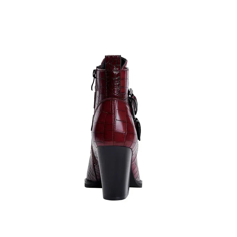 Chelsea boots for women with block heel and buckle straps