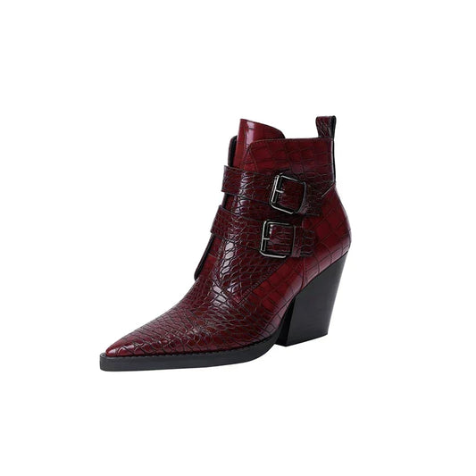 Chelsea boots for women with block heel and buckle straps