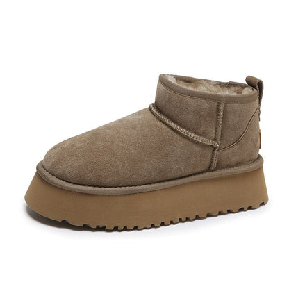 Snow boots for women, slip-on platform ankle boots with thick sole