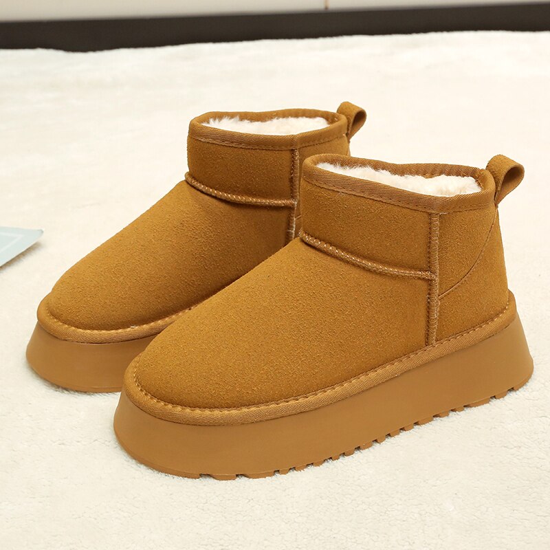 Snow boots for women, slip-on platform ankle boots with thick sole