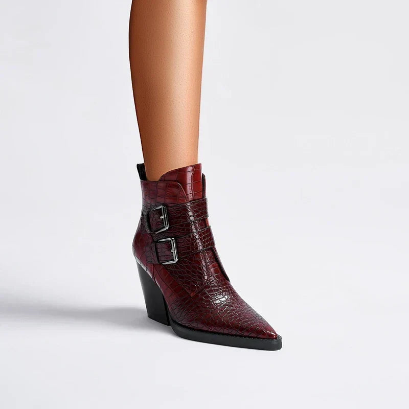 Chelsea boots for women with block heel and buckle straps