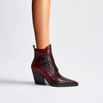 Chelsea boots for women with block heel and buckle straps