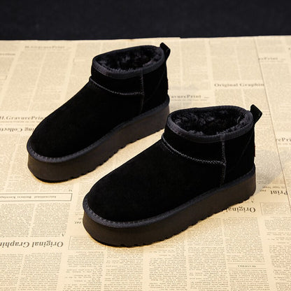 Snow boots for women, slip-on platform ankle boots with thick sole