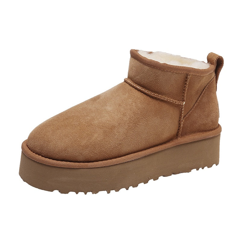 Snow boots for women, slip-on platform ankle boots with thick sole
