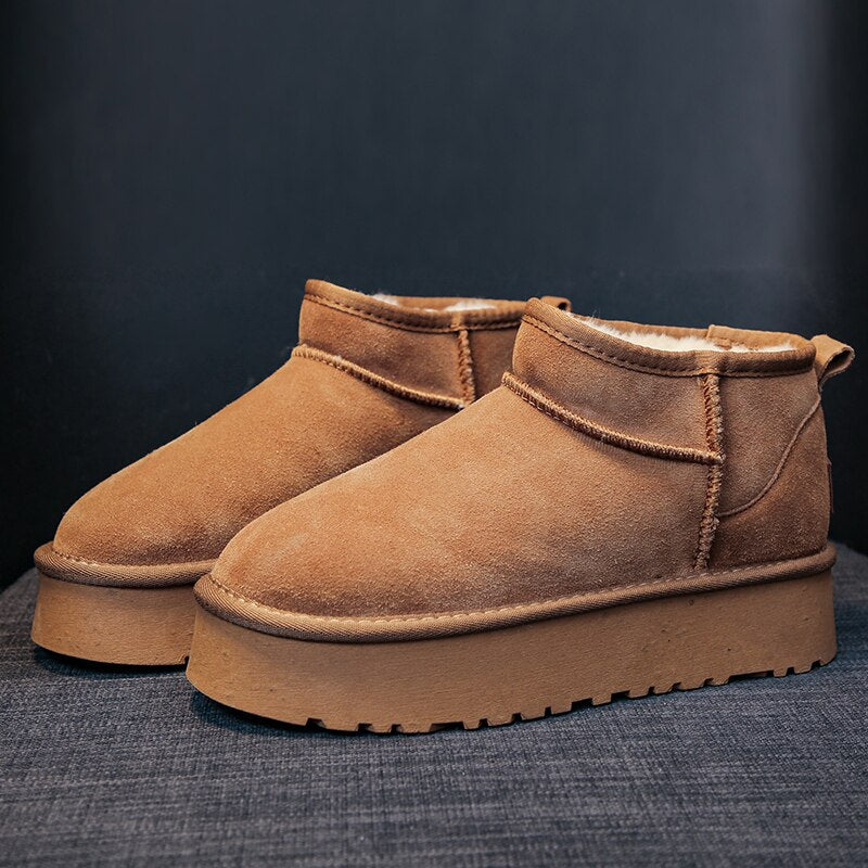 Snow boots for women, slip-on platform ankle boots with thick sole