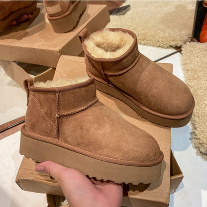 Snow boots for women, slip-on platform ankle boots with thick sole