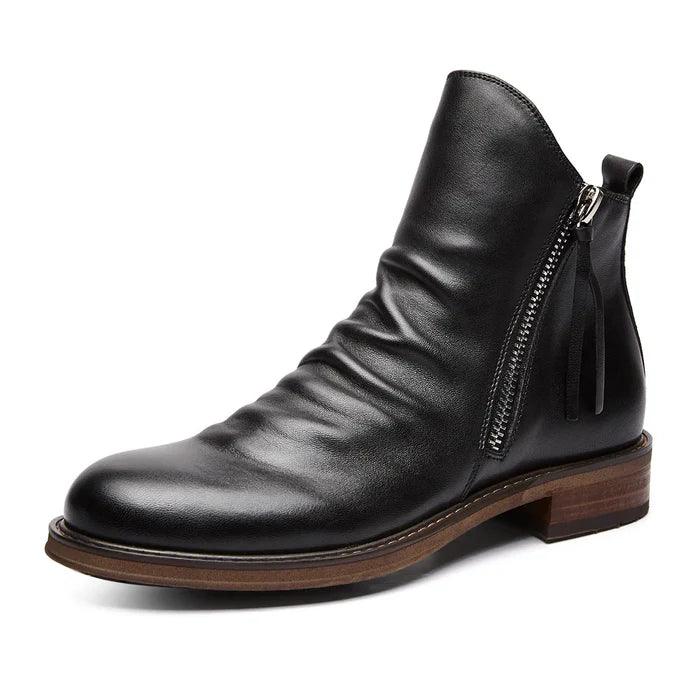 Men's boots with side zip, round toe and block heel