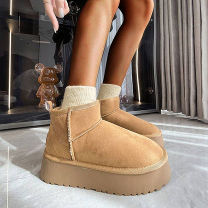 Snow boots for women, slip-on platform ankle boots with thick sole