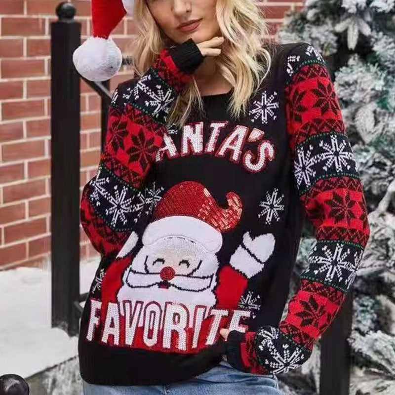 Womens christmas sweater with crew neck and long sleeve Santa design