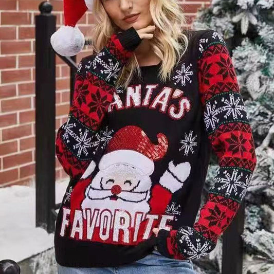 Womens christmas sweater with crew neck and long sleeve Santa design