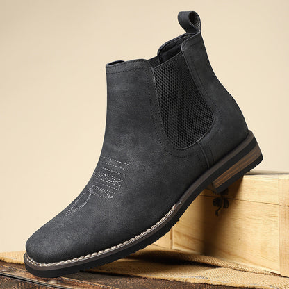 Chelsea boots for men with square toe and western stitching