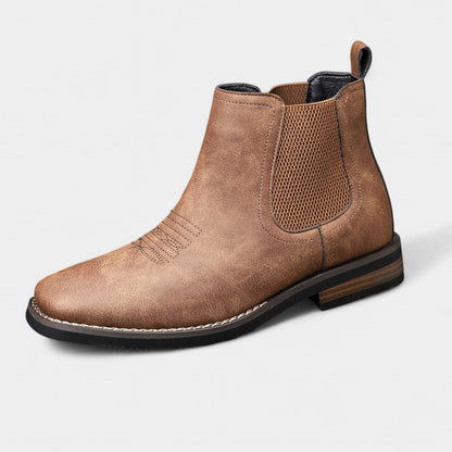 Chelsea boots for men with square toe and western stitching