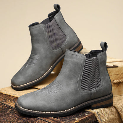 Chelsea boots for men with square toe and western stitching