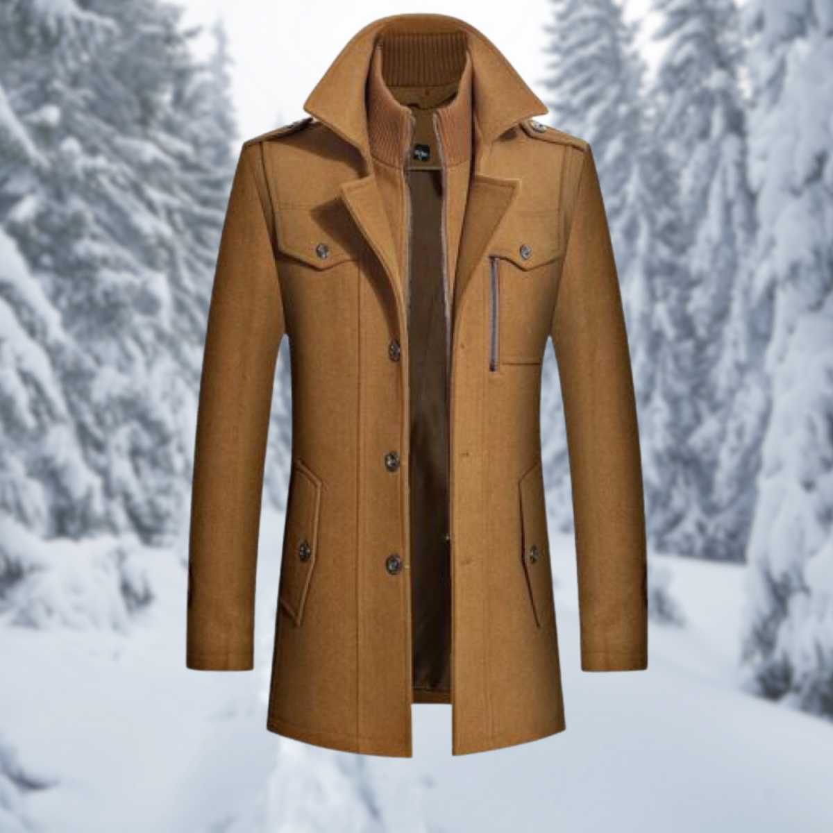 Coat for men with removable collar insert, single breasted and mid length