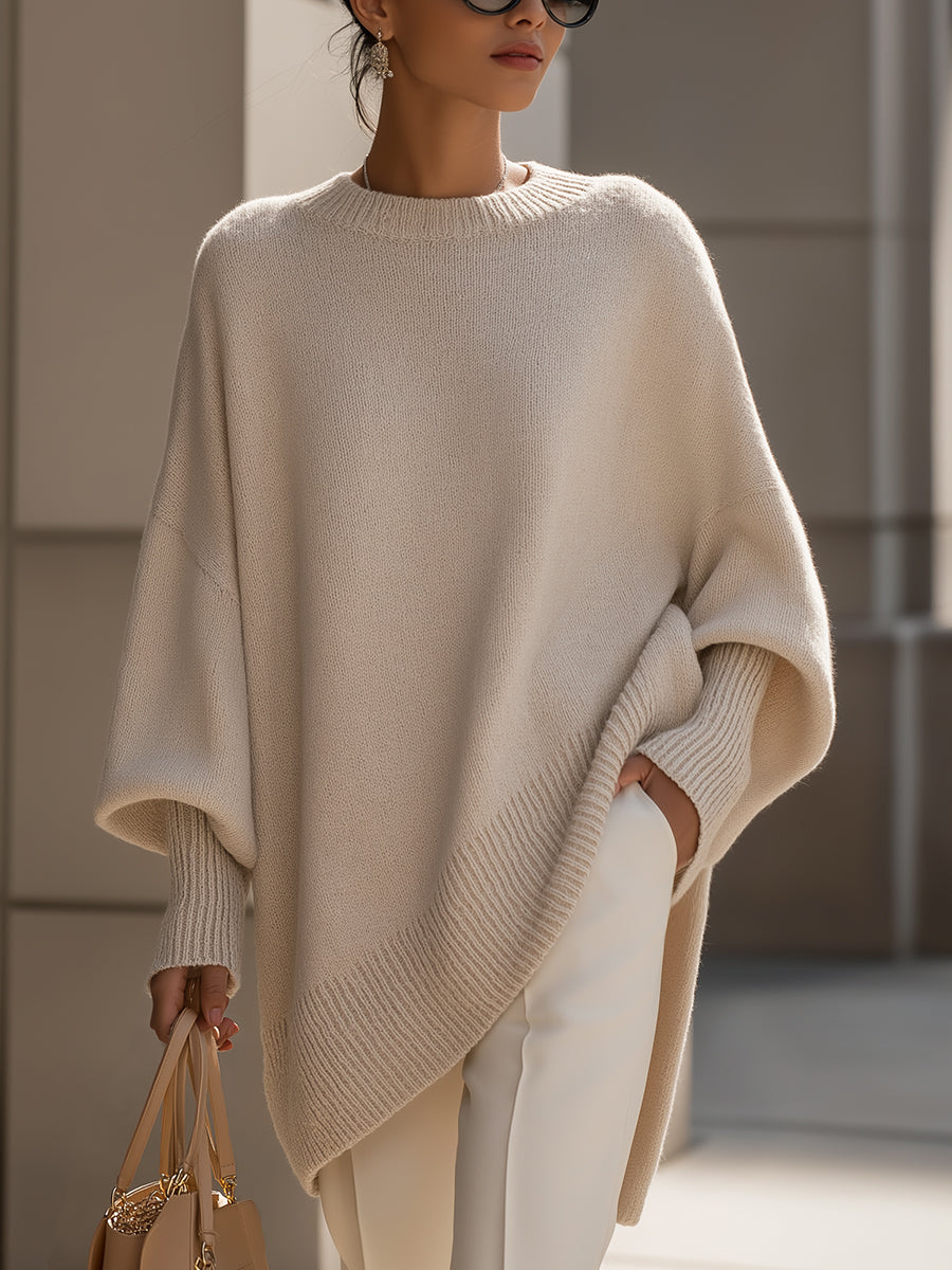 Women's sweaters oversized crew neck pullover with ribbed hem