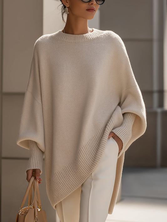 Women's sweaters oversized crew neck pullover with ribbed hem