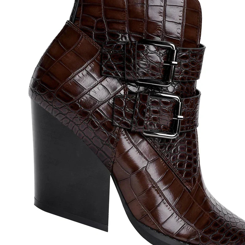 Chelsea boots for women with block heel and buckle straps