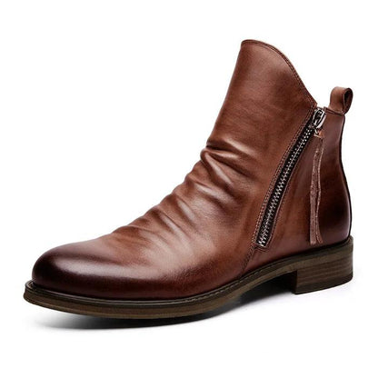 Men's boots with side zip, round toe and block heel