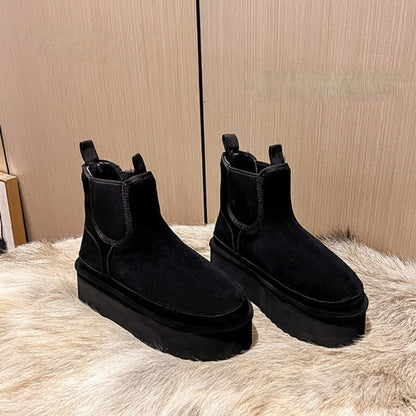 Snow boots for women, slip-on platform ankle boots with thick sole