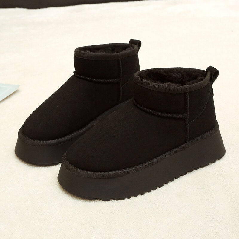 Snow boots for women, slip-on platform ankle boots with thick sole