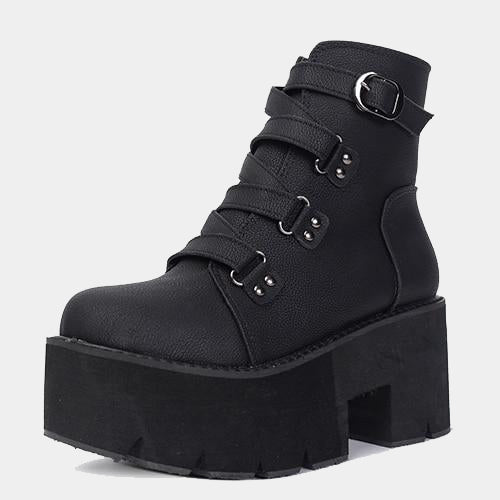 Platform ankle boots for women with buckle straps and chunky sole
