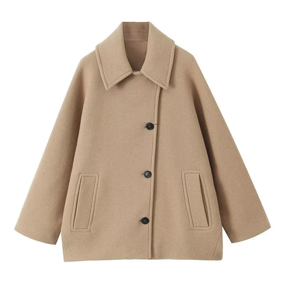 Single breasted coat for women with turn-down collar and pockets