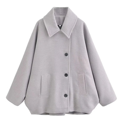 Single breasted coat for women with turn-down collar and pockets