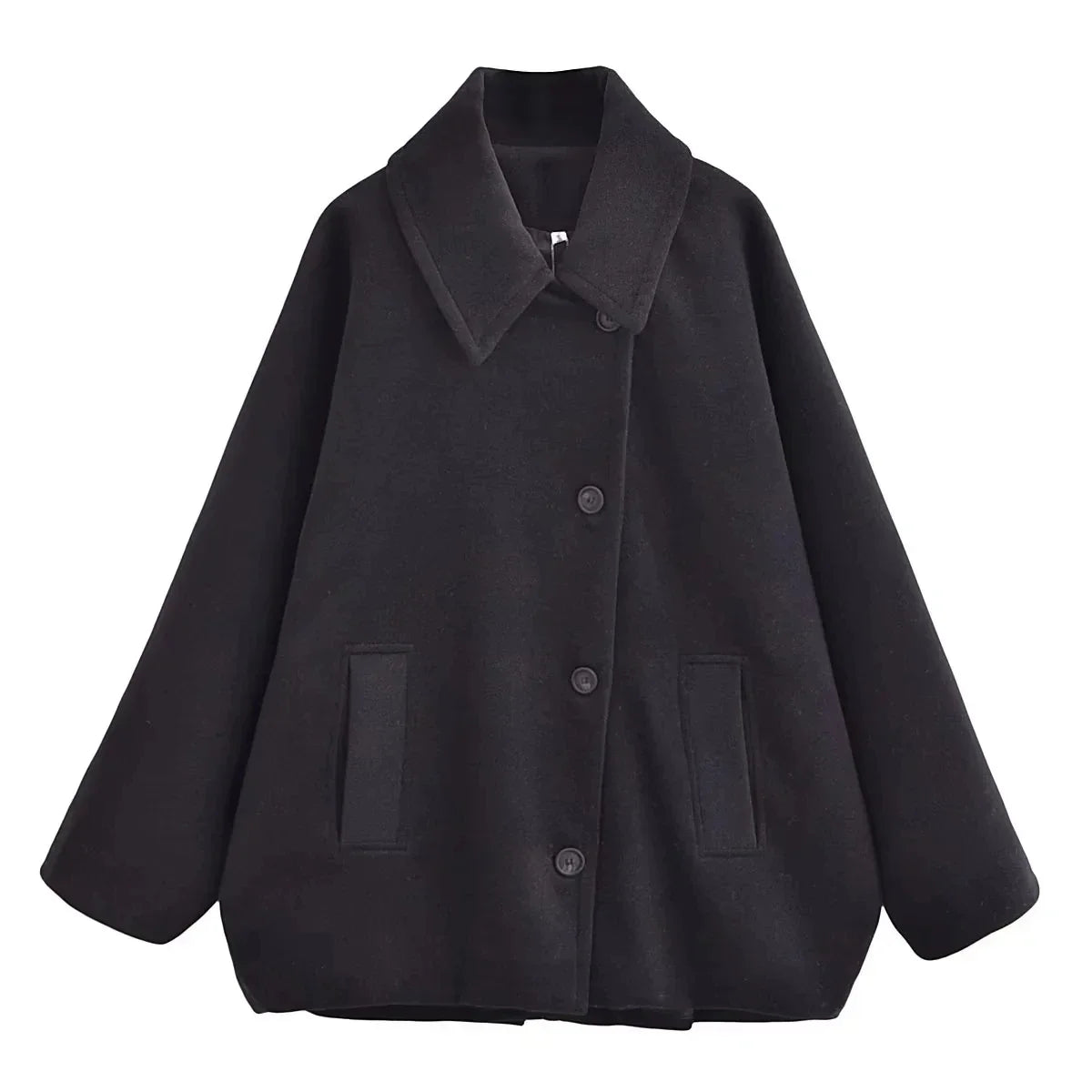 Single breasted coat for women with turn-down collar and pockets
