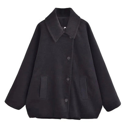 Single breasted coat for women with turn-down collar and pockets