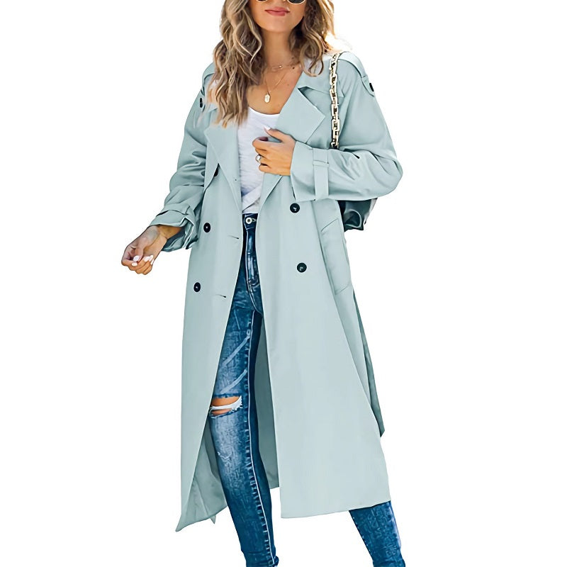 Trench coat for women, double breasted long coat with belt
