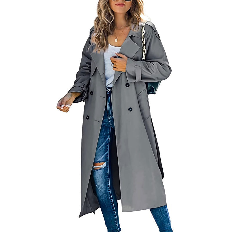 Trench coat for women, double breasted long coat with belt