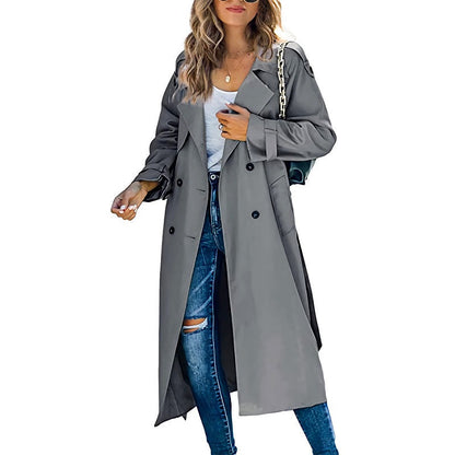 Trench coat for women, double breasted long coat with belt