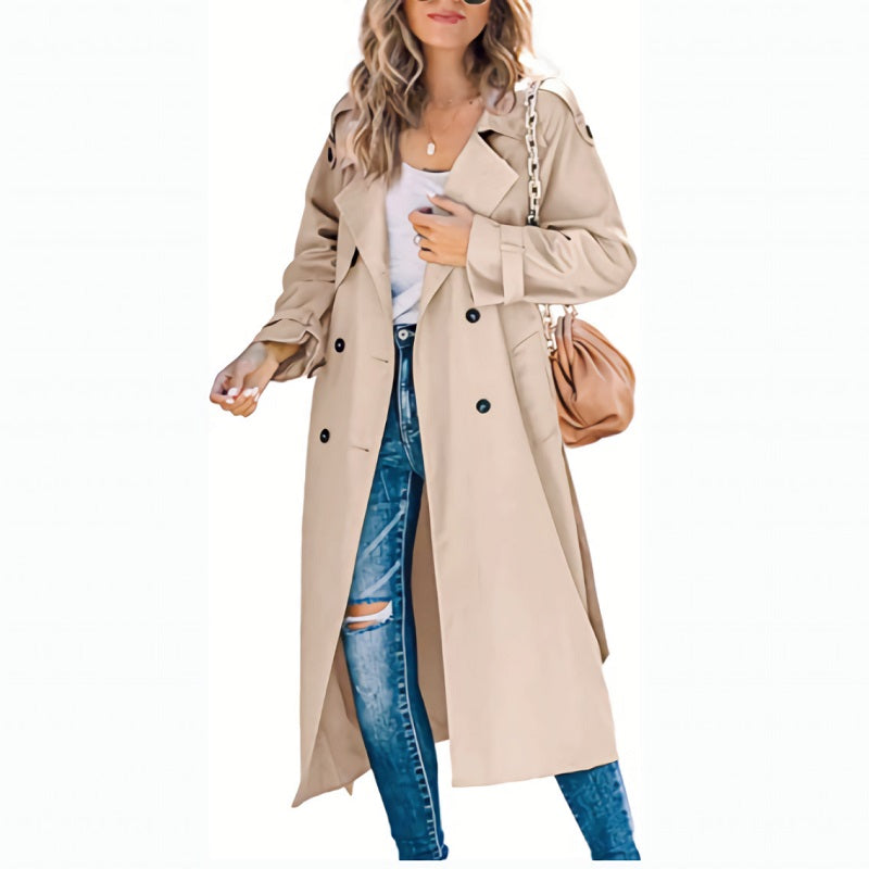 Trench coat for women, double breasted long coat with belt
